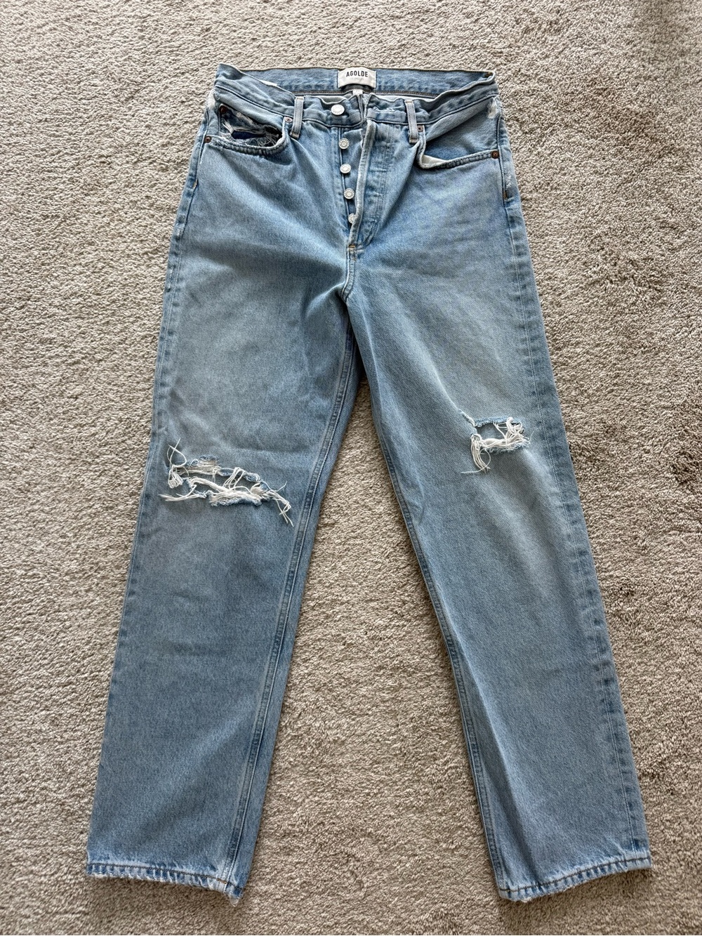 Agolde Light Wash Straight Leg Distressed Jeans
